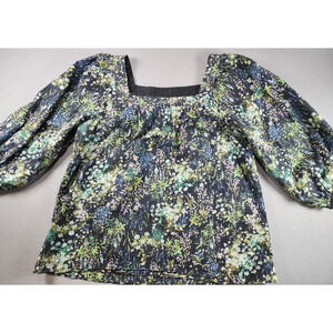 Lauren Conrad‎ Womens Blouse Medium Floral Metallic Cottagecore Milkmaid Peasant